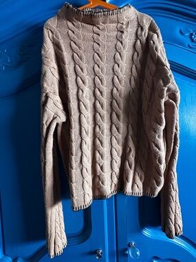 J. Crew Cropped Cable Knit Turtleneck Sweater in Light Brown